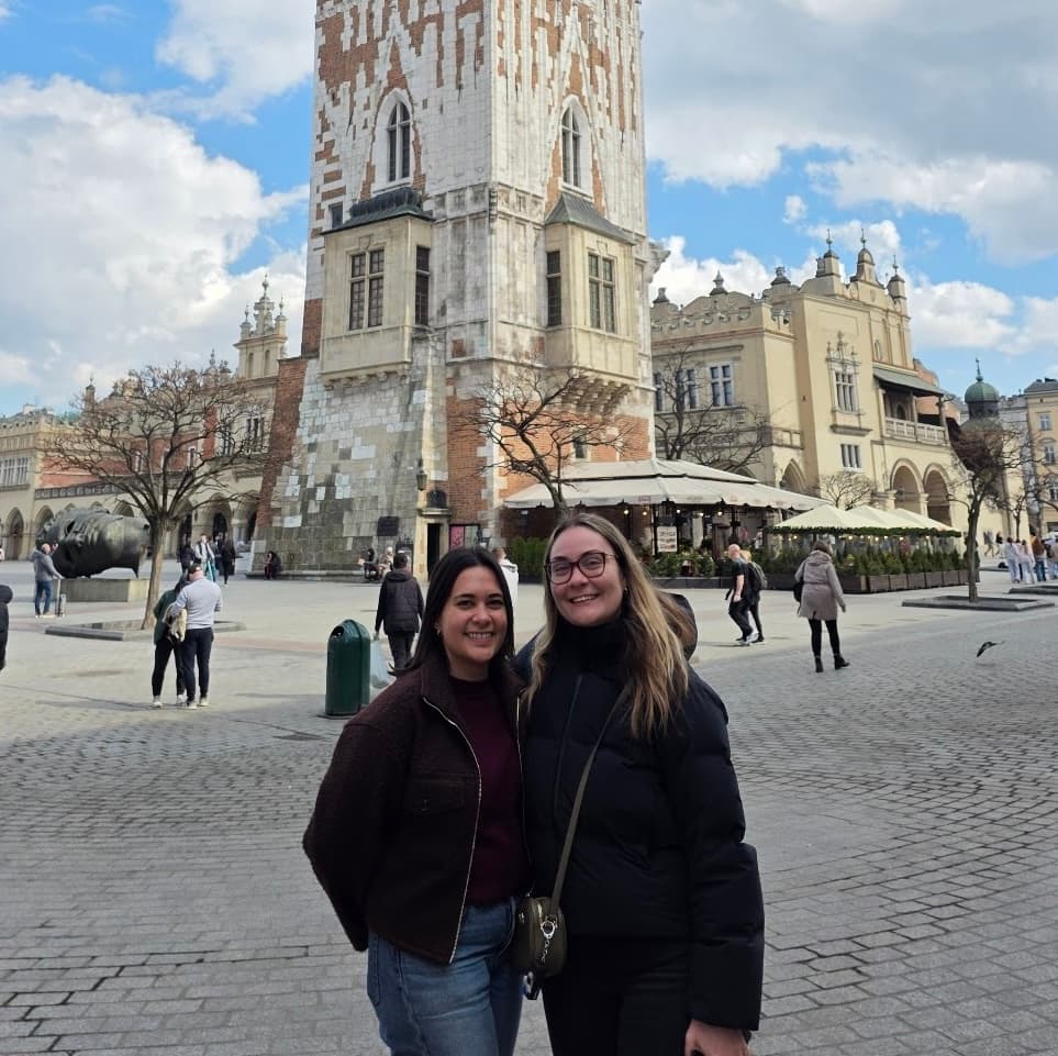 Historic buildings and church towers in Kraków's main square